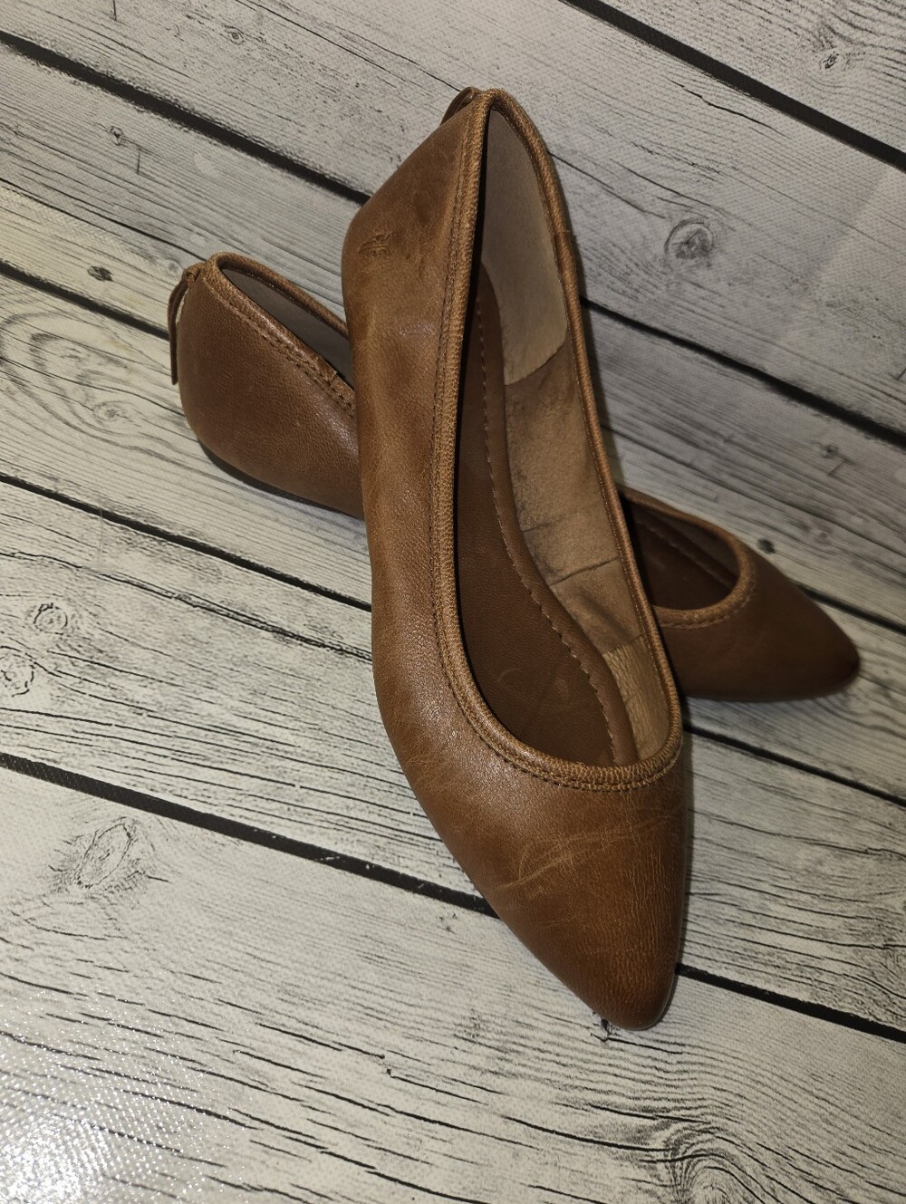 Frye Carson Ballet Flats Womens 8 Cognac Brown Leather Pointed Toe Shoes